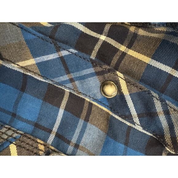 Buckle Black Shirt Sz L Blue Gray Plaid Standard Fit Western Pearl Snap Cowboy - Picture 8 of 9
